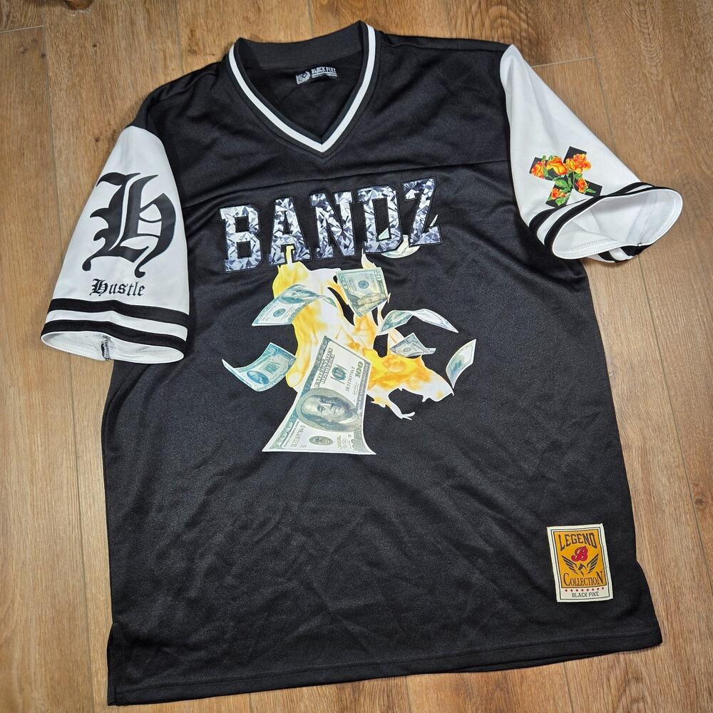 Black Pike Bandz Jersey Mens 2XL Money Graphic Shirt Rap Hip Hop Y2K Urban Wear